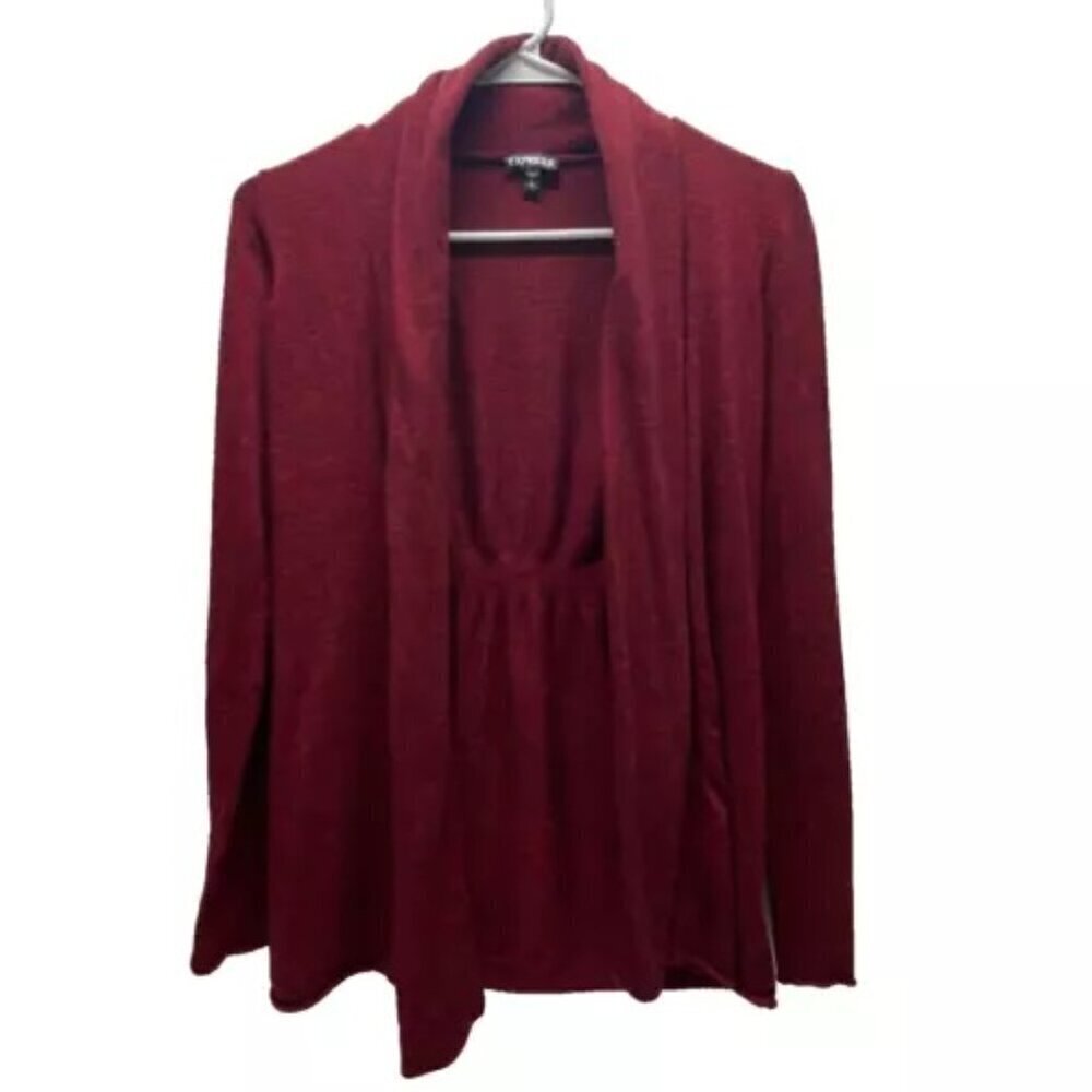 Express Open Cardigan Women's Medium Maroon Black Heathered Ladies Long‎ Sleeve